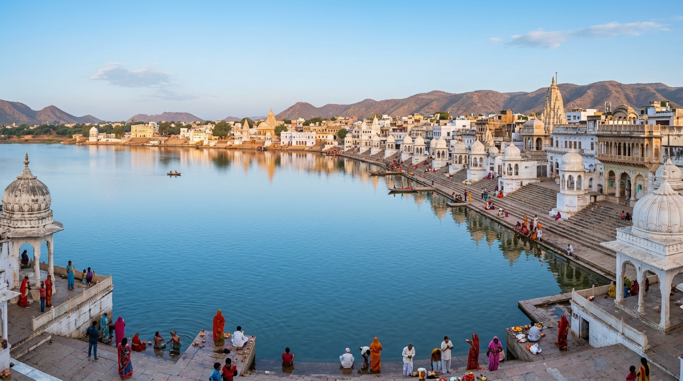 Pushkar Holy Lake and Temple Ghats Rajasthan
